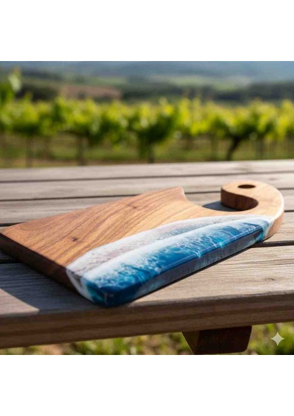 Kesme Tahtası Satır Model Okyanus Temalı Epoksi Sunum ve Kesme Tahtası %100 El Yapımı