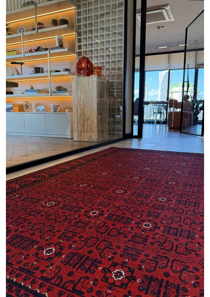 Haliç 301 Bordo Siyah Afgan Desenli Vintage Etnik Salon Halısı Oturma Odası Ince Hol Ev Oda Halısı fiyatları