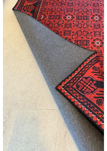 Haliç 301 Bordo Siyah Afgan Desenli Vintage Etnik Salon Halısı Oturma Odası Ince Hol Ev Oda Halısı indirimleri