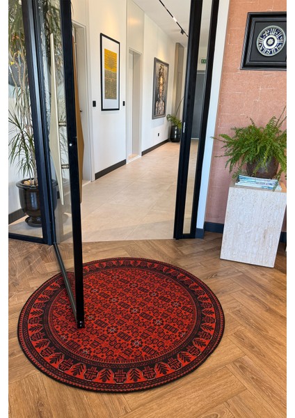 Haliç 301 Bordo Siyah Afgan Desenli Vintage Etnik Salon Halısı Oturma Odası Ince Hol Ev Oda Halısı