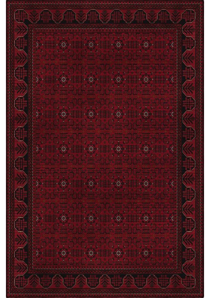 Haliç 301 Bordo Siyah Afgan Desenli Vintage Etnik Salon Halısı Oturma Odası Ince Hol Ev Oda Halısı
