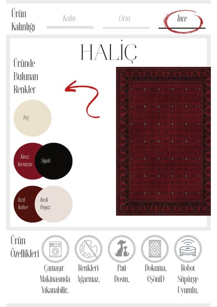 Haliç 301 Bordo Siyah Afgan Desenli Vintage Etnik Salon Halısı Oturma Odası Ince Hol Ev Oda Halısı