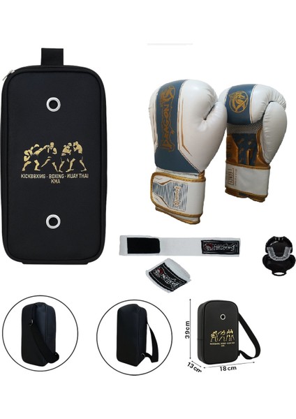 Legacy Kick Boks Eldiveni Boks Eldiveni Muay Thai Eldiveni 3'lü Set ve Eldiven Taşıma Çantalı Beyaz