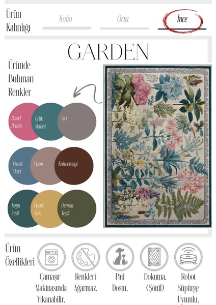 Garden 820 Çiçekli Bordürlü Bej Renkli Floral Halı Yıkanabilir Salon Mutfak Oturma Odası Halısı modelleri