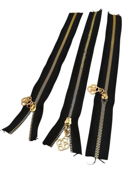 Başlıklı Fermuar Set 30 cm Light Gold Metal Siyah 3 Adet