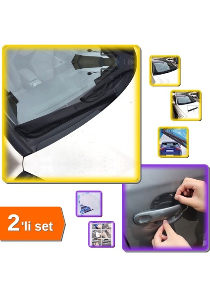 2 Adet Araba Silecek Donmasını Önleyen Kılıf + 8 Adet Kapı Kolu Koruyucu Şeffaf Film - 2li Set F8C4T