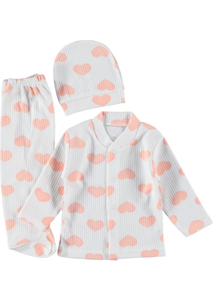 Raporlu Kalp Baskılı Kız Takım 3 Ay %100 Pamuklu,raporlu,kaliteli Bebek Seti