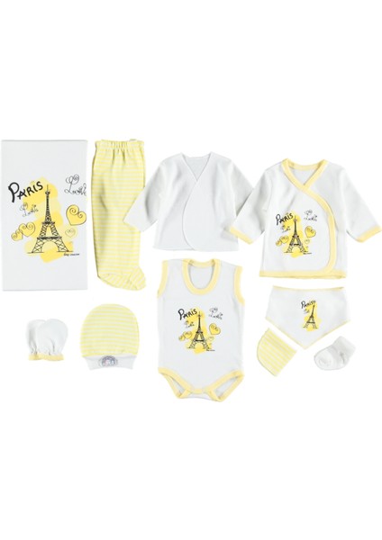 Paris Baskılı 10'lu Zıbın Seti Hastane Çıkışı %100 Pamuklu