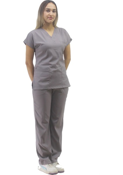 Unisex Soft Likra Gri Hemşire ve Doktor Üniforması ,cerrahi Takım Scrubs Üniforma