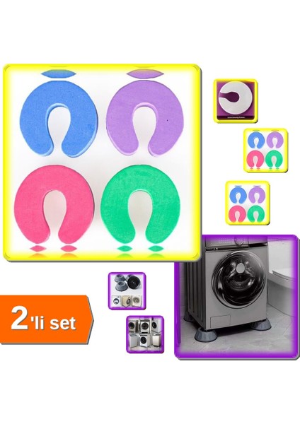 Kapı Durdurucu Sünger 4 Adet Stoper + Çamaşır Makinesi Titreşim Engelleyici 4 Adet - 2li Set P7C9R9