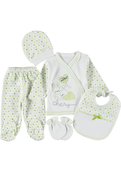 0-3 Aylık 5 Li Tavşan Nakışlı Zıbın Seti Hastane Çıkış Seti %100 Pamuklu