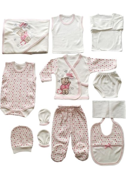 Bebe Cantalı Ayı 10 Parca Hastane Cıkışı Yeni Doğan Zıbın Set Pembe