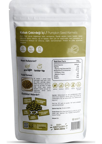 Kabak Çekirdeği Içi 500 gr – Çiğ Tuzsuz Katkısız Doğal Protein ve Magnezyum Kaynağı fiyatları