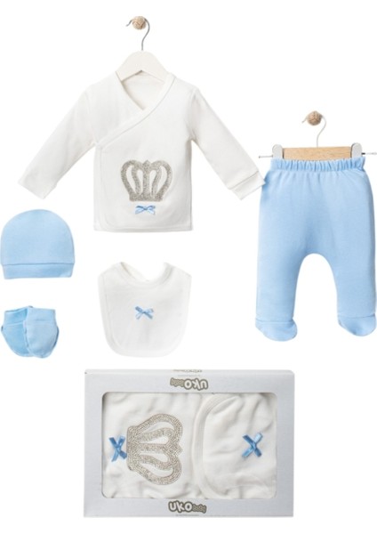 Kutulu 5 Parça Hastane Çıkışı Erkek Taç Zıbın Takımı 0-3 Ay Hastane Çıkış Seti modelleri