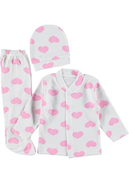 Raporlu Kalp Baskılı Kız Takım 3 Ay %100 Pamuklu,raporlu,kaliteli Bebek Seti