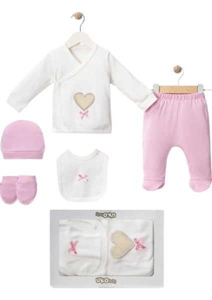 Kutulu 5 Parça Hastane Çıkışı Kalpli Zıbın Takımı 0-3 Ay Hastane Çıkış Seti modelleri