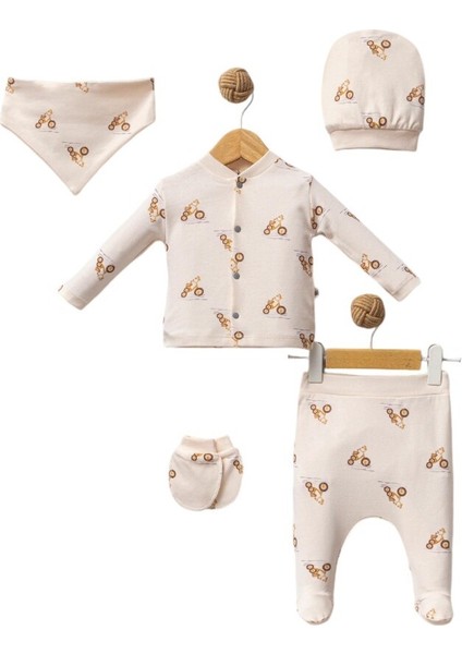 Organik Motor Baskı Bebek 5’li Set 0-3 Ay Zıbın Seti Hastane Çıkışı