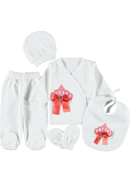 Taç Fiyonk Baskılı 5'li Kız Zıbın Seti