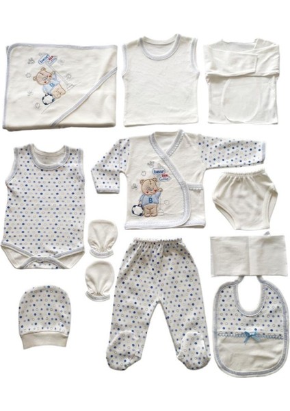 Bebe Cantalı Ayı 10 Parca Hastane Cıkışı Yeni Doğan Zıbın Set Mavi