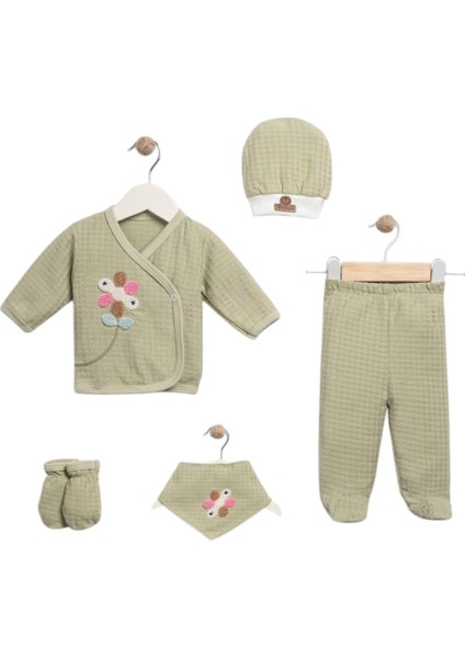 5 Li Organik Waffle Çiçekli Lüx Set Hastane Çıkışı Zıbın Seti