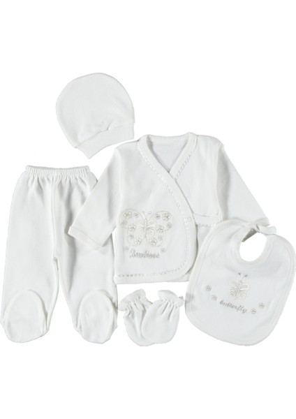 0-3 Aylık 5 Li Kelebek Nakışlı Zıbın Seti Hastane Çıkış Seti %100 Pamuklu fiyatları