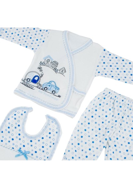Yeni Doğan Bebek Mavi Araba Nakışlı Hastane Çıkışı 5'li Set