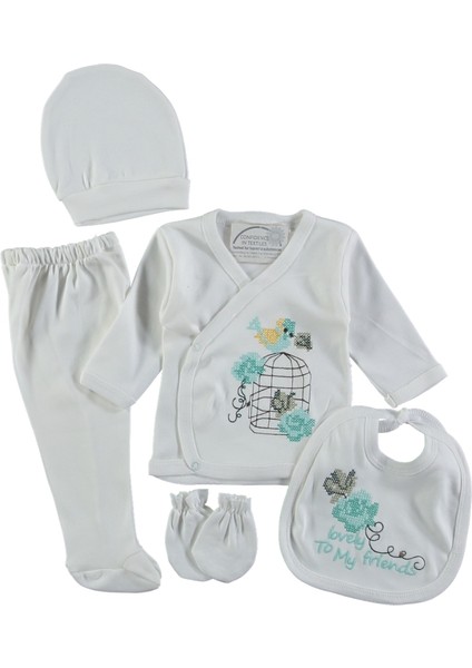 Missimosi Kanaviçe Kafes Işlemeli 5'li Kız Zıbın Seti Hastane Çıkışı (%100PAMUKLU) (Hediye Paketli)