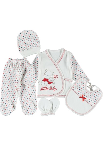 0-3 Aylık 5 Li Yavrulu Ayı Nakışlı Zıbın Seti Hastane Çıkış Seti %100 Pamuklu