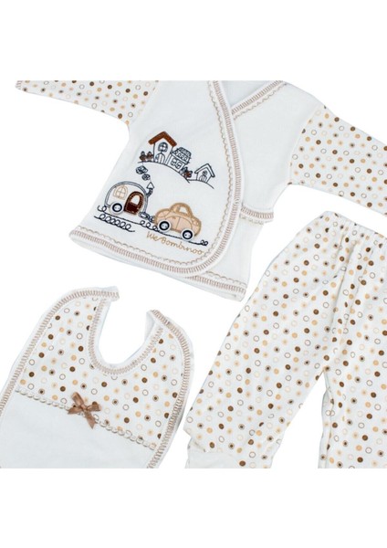 Yeni Doğan Bebek Kahve Araba Nakışlı Hastane Çıkışı 5'li Set fiyatları