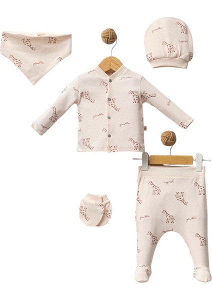 Organik Zürafa Baskılı 5'li Set 0-3 Ay Zıbın Seti Hastane Çıkışı modelleri