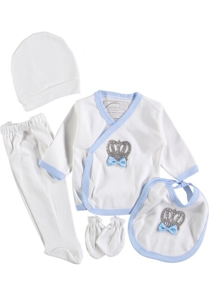 Missimosi Kral Taçlı Fiyonklu 5'li Erkek Zıbın Seti (%100PAMUKLU) (Hediye Paketli) modelleri