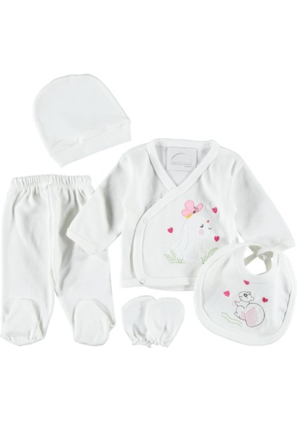 5 Li Zıbın Seti Hastane Çıkışı Pamuklu Beyaz