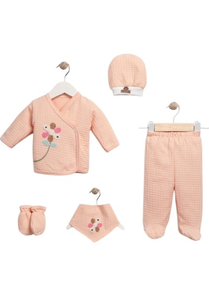 5 Li Organik Waffle Çiçekli Lüx Set Hastane Çıkışı Zıbın Seti