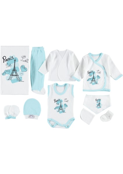 Paris Baskılı 10'lu Zıbın Seti Hastane Çıkışı %100 Pamuklu