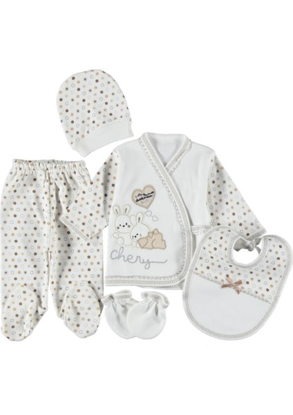 0-3 Aylık 5 Li Tavşan Nakışlı Zıbın Seti Hastane Çıkış Seti %100 Pamuklu