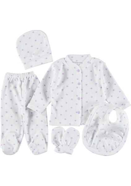 0-3 Aylık 5 Li Zıbın Seti Hastane Çıkış Seti %100 Pamuklu
