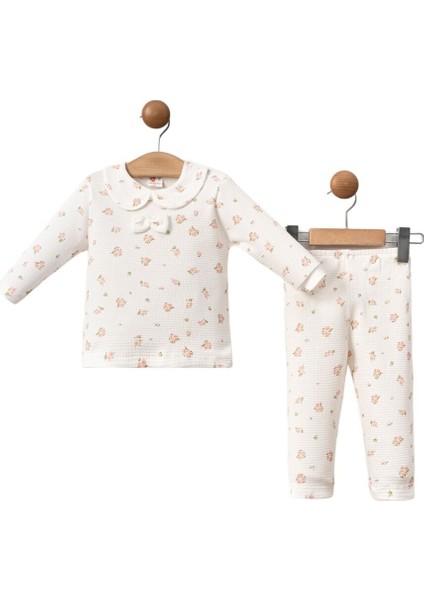 Çiçek Baskılı Fiyonklu Bebek Takım