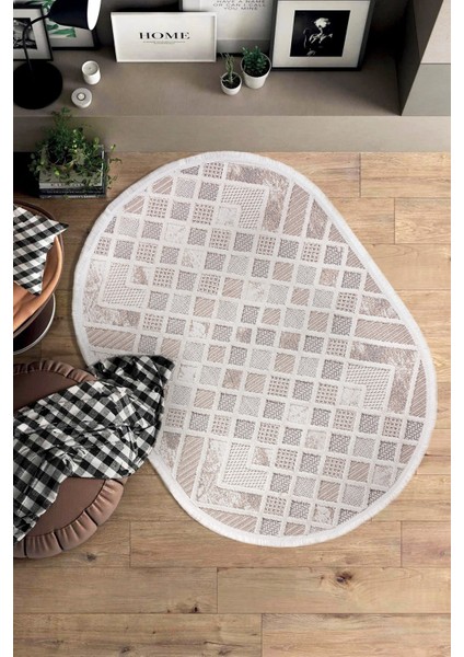 Enti Bonn 8802 Krem Oval Iskandinav Halı Salon Halısı Kesme Halı Yolluk