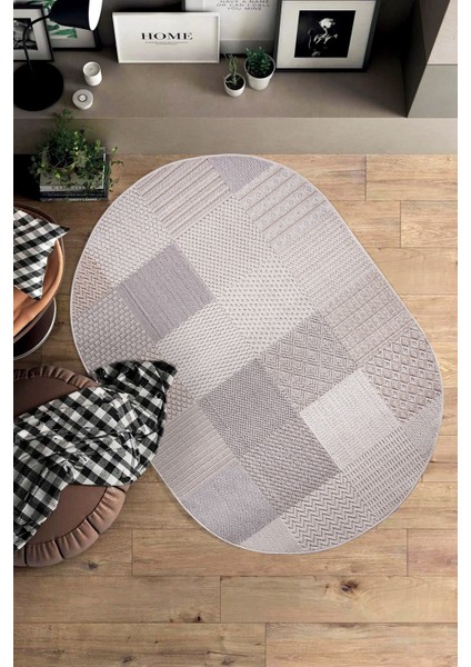 Enti Bonn 8806 Krem Oval Iskandinav Halı Salon Halısı Kesme Halı Yolluk