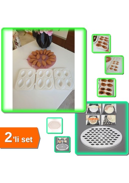 Pratik Içli Köfte - Dolgulu Kurabiye Yapma Aparatı 3 Parça + 61 Bölmeli Mantı Kalıbı - 2li Set D1C6X