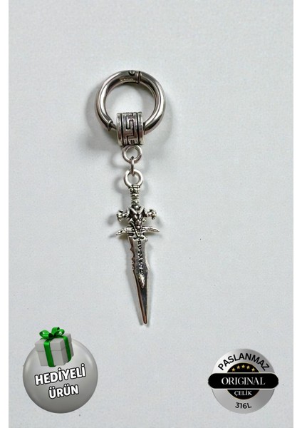 Delikli Kılıç Model Sallantılı Erkek Unisex Çelik Küpe 1 Adet