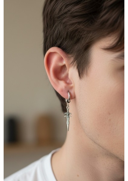 Delikli Kılıç Model Sallantılı Erkek Unisex Çelik Küpe 1 Adet fiyatları