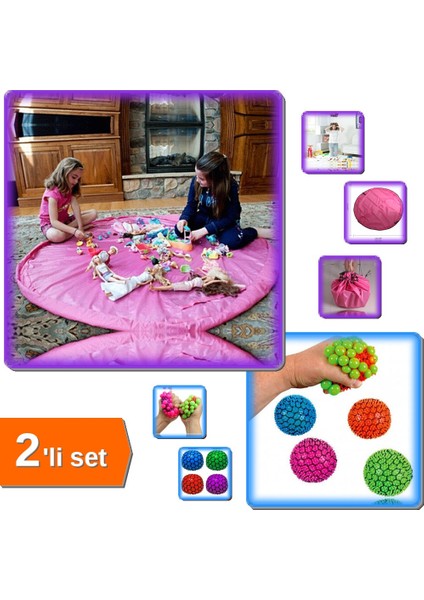 Taşınabilir Büyük Oyuncak Hurcu Pembe + 2 Adet Beyin Şekilli Strees Topu - 2li Set H1Q9U3