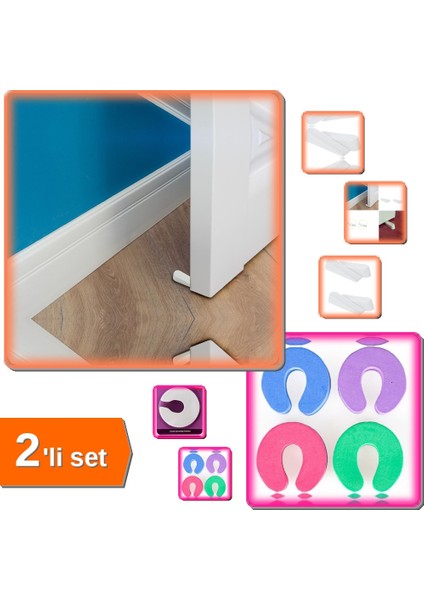 Sünger Kapı Durdurucu Stoper 1 Adet + Beyaz Kapı Altı Stoperi 4 Adet - 2li Set QG8LRT