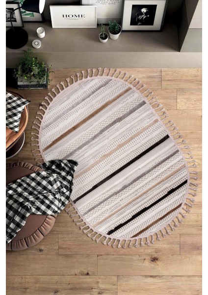 Enti Bonn 8803 Bej Oval Iskandinav Halı Salon Halısı Kesme Halı Yolluk