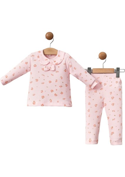Çiçek Baskılı Fiyonklu Bebek Takım