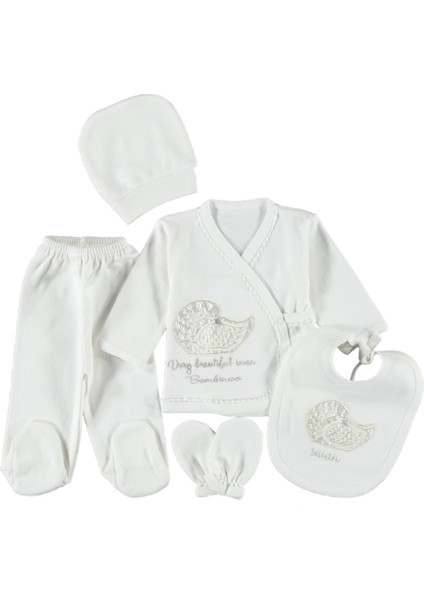 0-3 Aylık 5 Li Kuğulu Zıbın Seti Hastane Çıkış Seti %100 Pamuklu