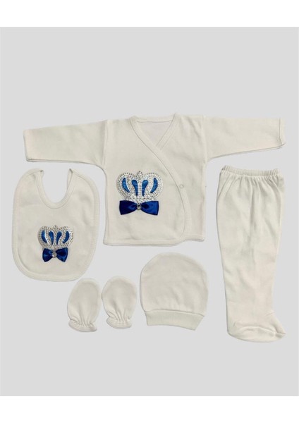 O Bebe Erkek Taşlı 5li Hastane Çıkışı Zıbın Set Indigo