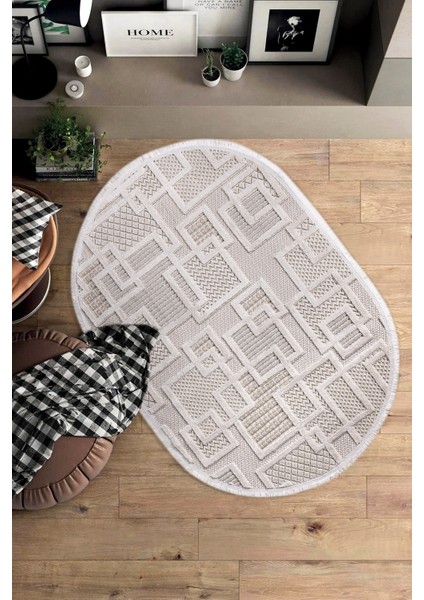 Enti Bonn 8808 Krem Oval Iskandinav Halı Salon Halısı Kesme Halı Yolluk