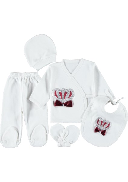 1/3 Ay Penye Taçlı Erkek 5'li Zıbın Seti Hastane Çıkışı %100 Pamuklu